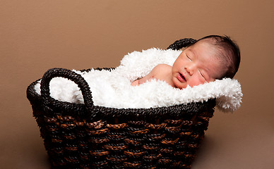 Image showing Cute baby asleep in basket