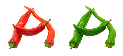 Image showing Letter A composed of green and red chili peppers