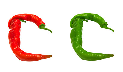 Image showing Letters C composed of green and red chili peppers