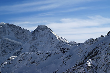 Image showing High mountains in winter evening