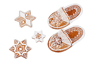 Image showing Gingerbread slippers and stars