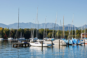 Image showing Harbor full of boats in Austria