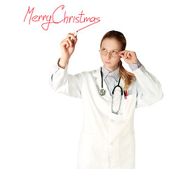 Image showing doctor woman writting Merry Christmas