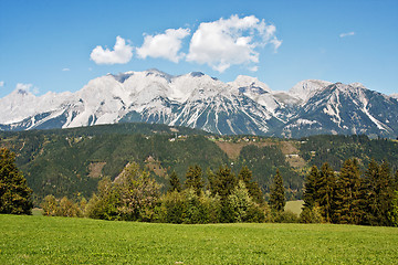 Image showing Mountain ladscape with blue sky above