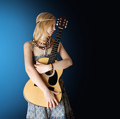 Image showing hippie girl with the guitar