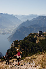 Image showing Nordic walking in mountains