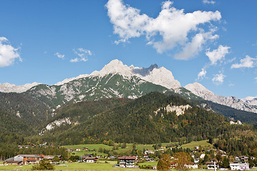 Image showing Mountain ladscape with blue sky above