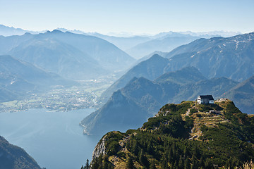 Image showing Mountain view with a lake Traunsee in Austria