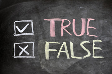 Image showing True and false check boxes written on a blackboard