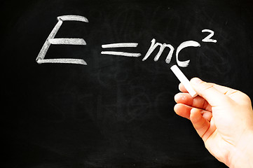 Image showing E=mc² Albert Einsteins physical formula on blackboard 