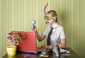 Image showing office worker wants to swim