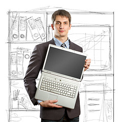 Image showing businessman with open laptop in his hands