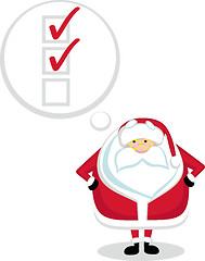 Image showing Cartoon Santa with thought  bubble and check boxes