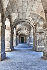 Image showing Series of Stone Arches Leading to a Door