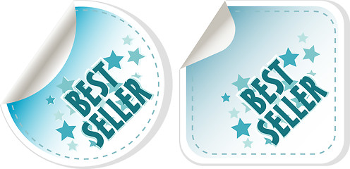 Image showing Best seller blue stickers set. vector label