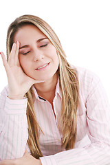 Image showing Woman having a headache, isolated on white