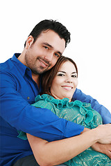 Image showing Young love couple smiling. Over white background 