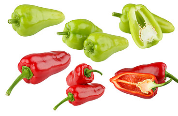 Image showing Green and red peppers on white background