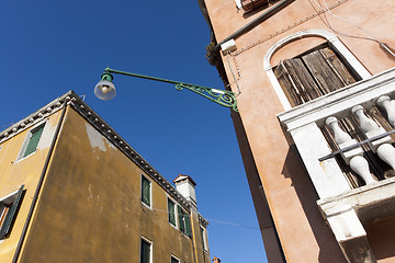 Image showing Street lamp between buildings, Venice.