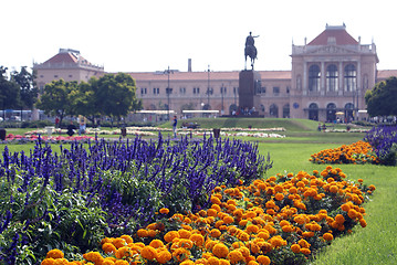 Image showing Flowers and railwaystation