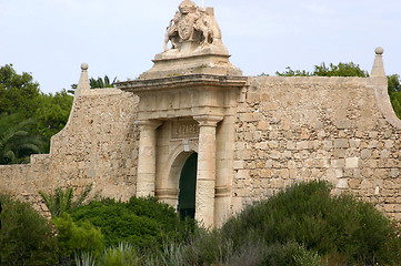 Image showing large old wall with a gate in it