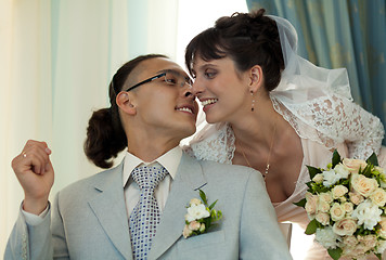 Image showing The bride and groom in the boudoir