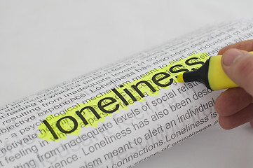 Image showing Typed text Loneliness on paper