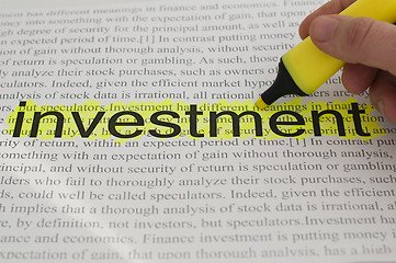 Image showing Typed text investment yellow marked