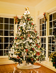 Image showing Decorated christmas tree in home