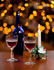 Image showing Sherry glasses in front of xmas tree