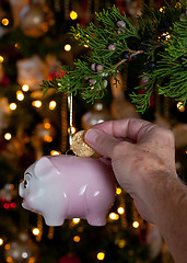 Image showing Piggy bank as xmas decoration