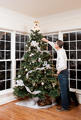 Image showing Decorated christmas tree in home