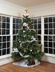 Image showing Decorated christmas tree in home