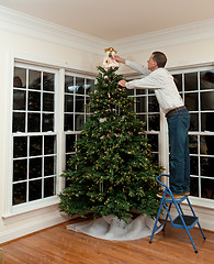 Image showing Decorated christmas tree in home