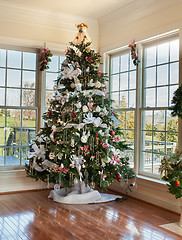 Image showing Decorated christmas tree in home