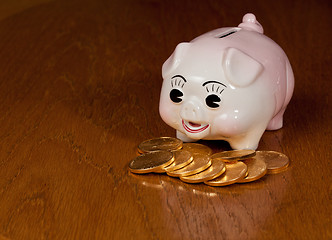 Image showing Piggy bank with gold coins