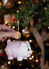 Image showing Piggy bank as xmas decoration