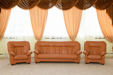 Image showing Leather armchairs and a sofa