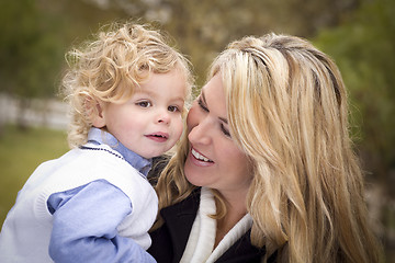 Image showing Attractive Mother and Son Portrait Outside