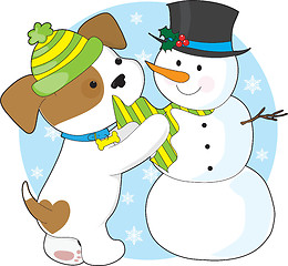 Image showing Cute Puppy and Snowman