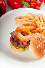 Image showing classic hamburger sandwich and fries