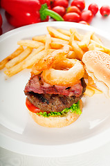 Image showing classic hamburger sandwich and fries