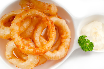 Image showing golden deep fried onion rings 