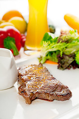 Image showing juicy BBQ grilled rib eye ,ribeye steak and vegetables