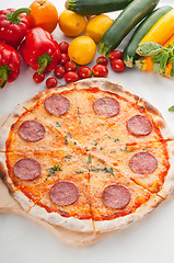 Image showing Italian original thin crust  pepperoni pizza