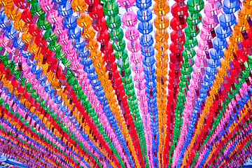 Image showing Colorful lanterns in buddhist temple for celebration Buddha's bi