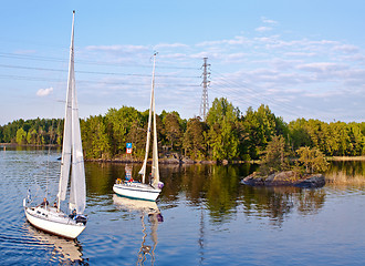 Image showing Yachts on a lake