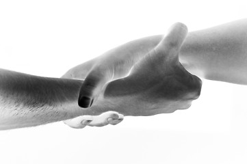 Image showing Hands unite with eachother as friends greeting