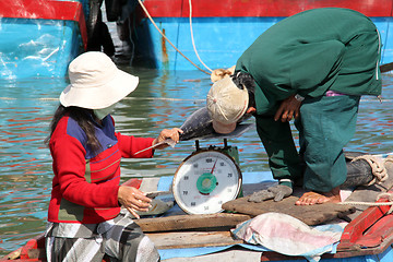 Image showing Woman, man and scales