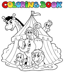 Image showing Coloring book animals in tent